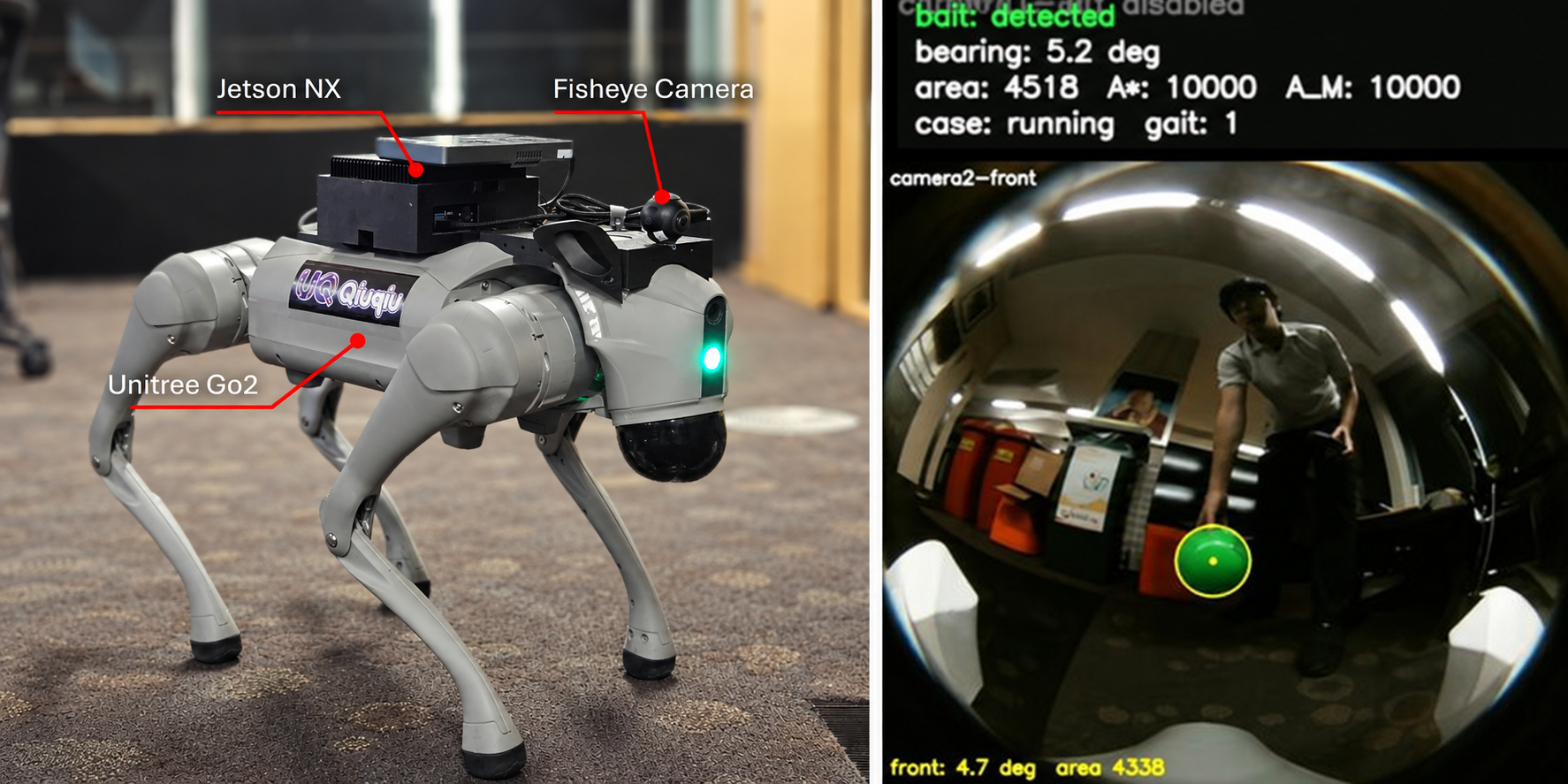 Legged robot and object-tracking views from our interactive object tracking research